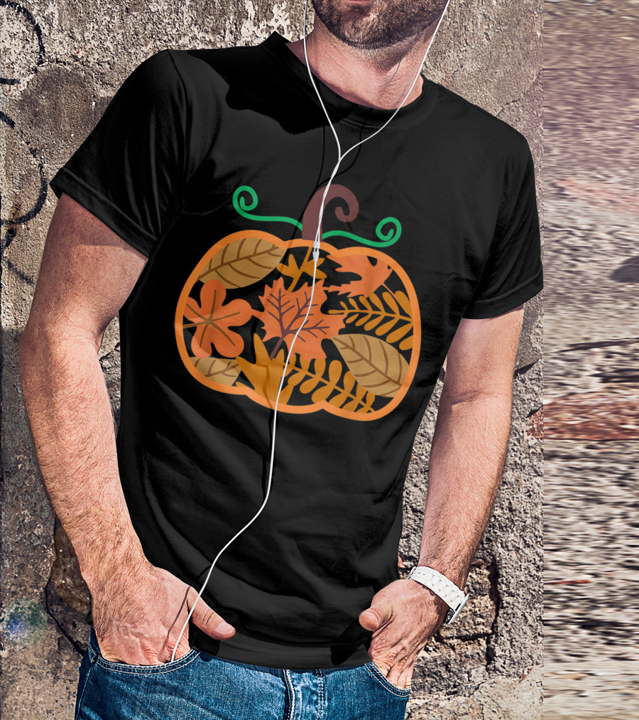 Fall Floral Pumpkin Autumn Leaves Halloween Cute Harvest T-Shirt