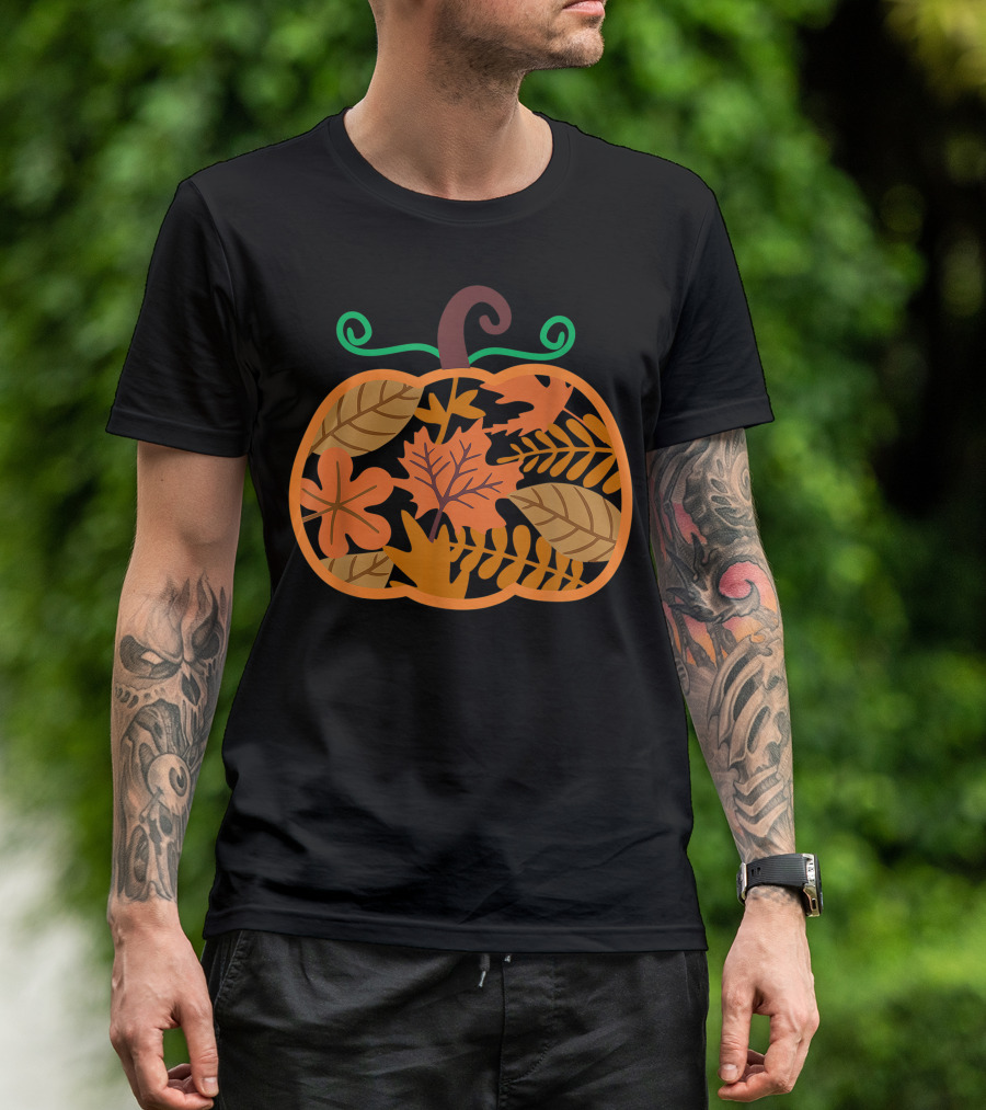 Fall Floral Pumpkin Autumn Leaves Halloween Cute Harvest T-Shirt
