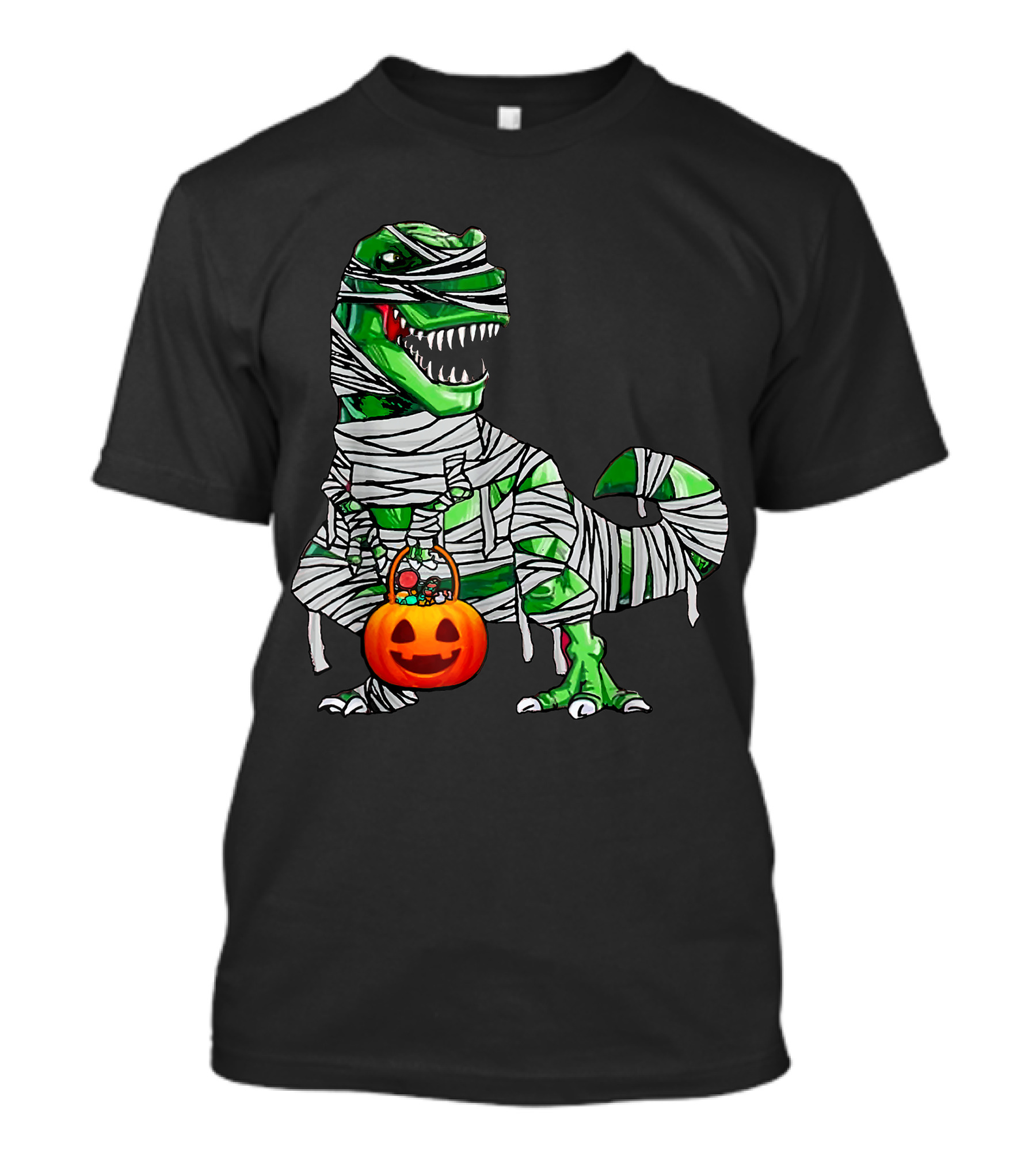 Halloween Mummy Tyrannosaurus Rex Dinosaur With Pumpkin Basket Boys Youth T-Shirt