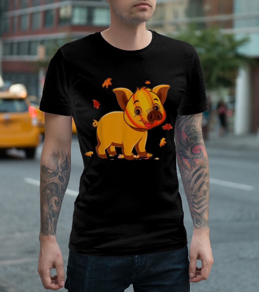 Pig Halloween Pig Pumpkin Face Leaves T-Shirt