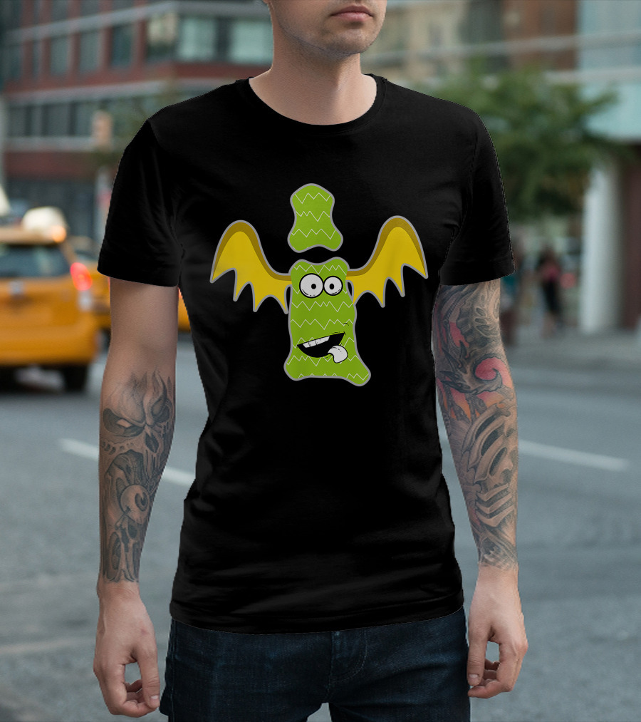Alphabet I Monster Cute Fun Scary Creature Monogram Initial Green Bat Wings T-Shirt