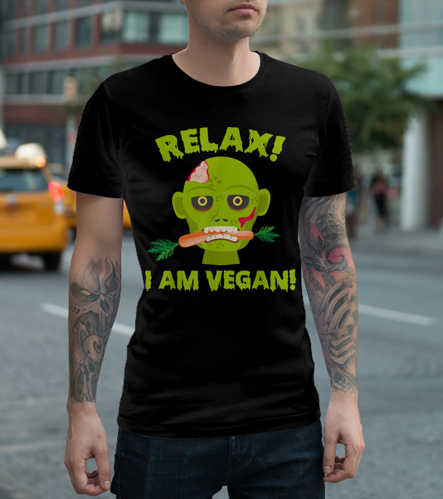 Relax I Am Vegan Zombie Funny Halloween Party Carrot-Eating Undead Vegan Humor T-Shirt