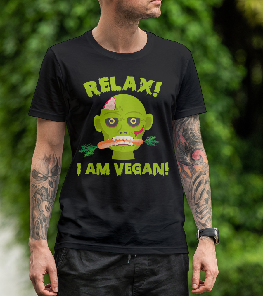 Relax I Am Vegan Zombie Funny Halloween Party Carrot-Eating Undead Vegan Humor T-Shirt