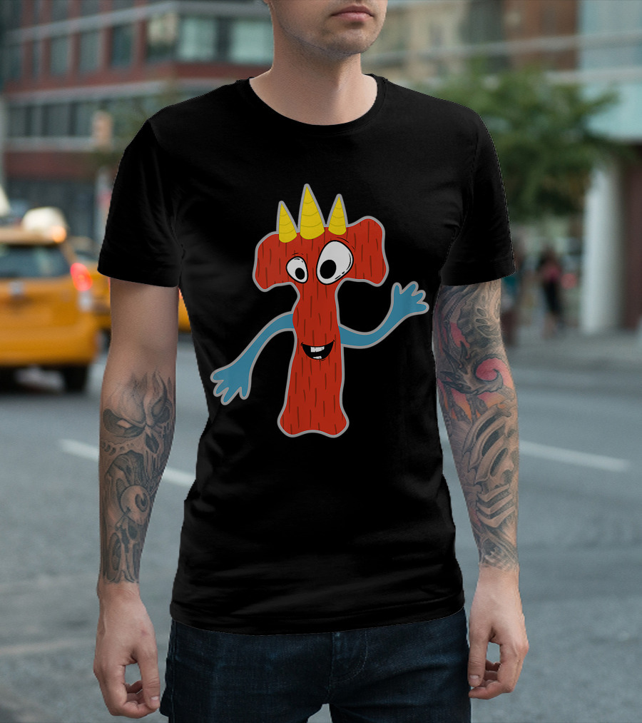 Alphabet't Monster Cute Fun Scary Red Creature Monogram Initial with Blue Arms T-Shirt