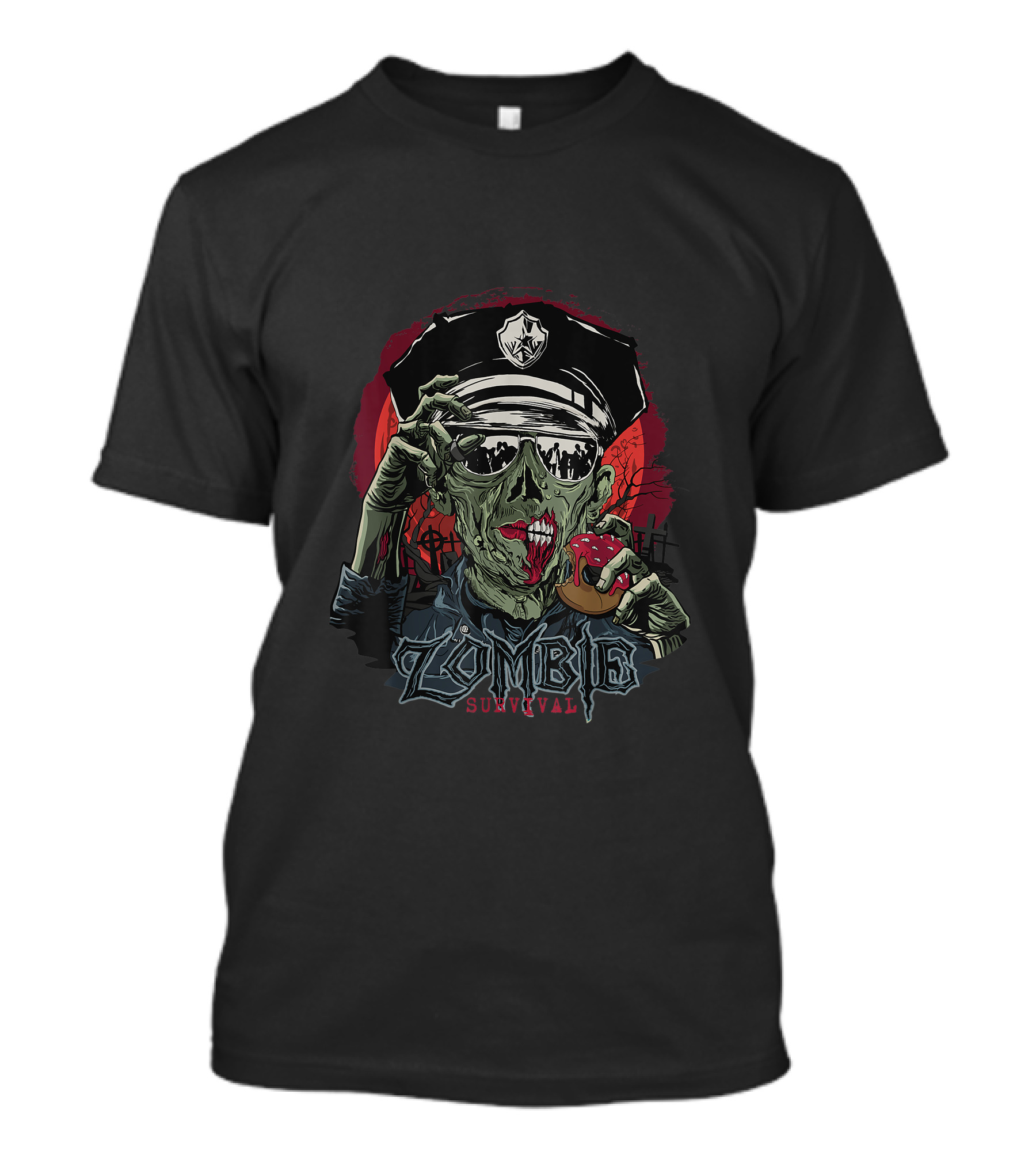 Zombie Police Survival Eating Donut T-Shirt