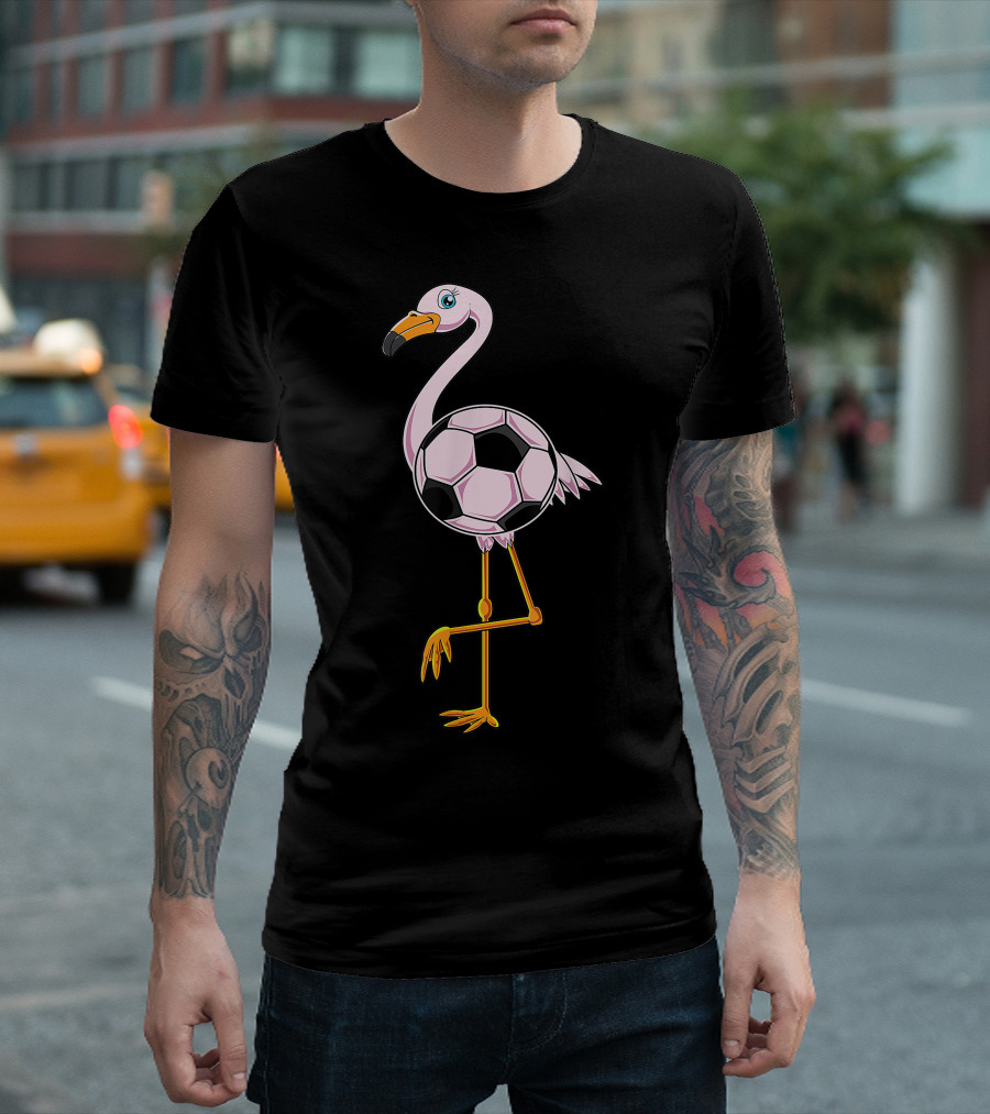 Pink Flamingo Pumpkin Halloween Soccer Lover Girls Flamingo With Soccer Ball Body T-Shirt