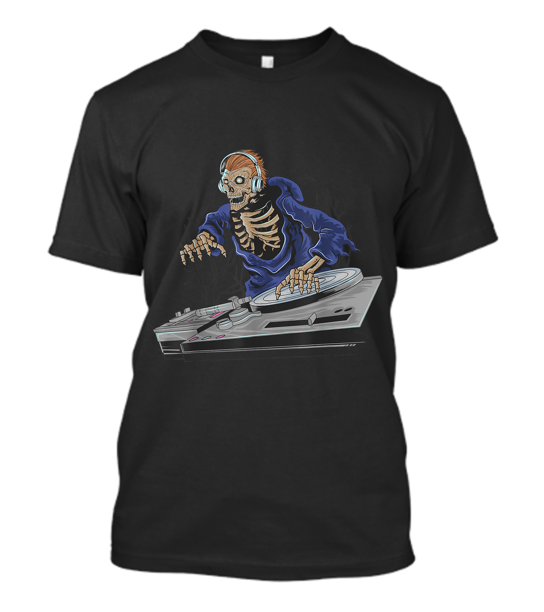 Zombie Skeleton Halloween DJ With Headphones And Turntable T-Shirt