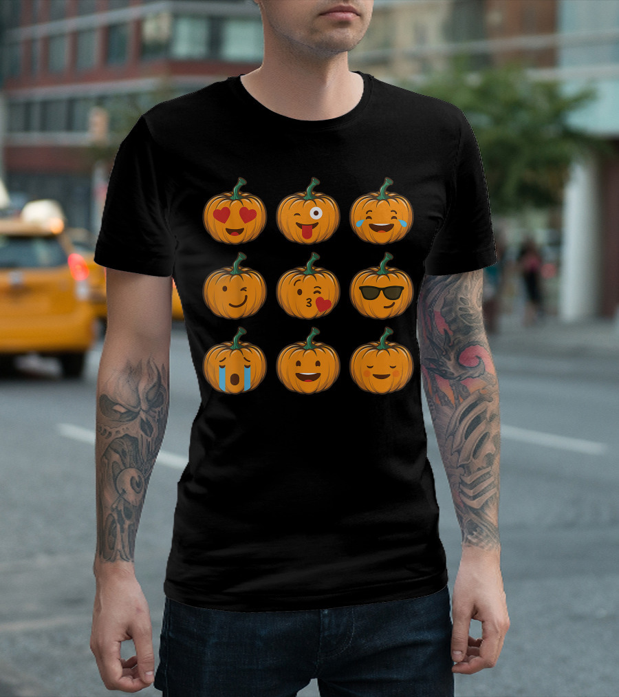 Funny Halloween Pumpkin Emoji Faces Collection T-Shirt