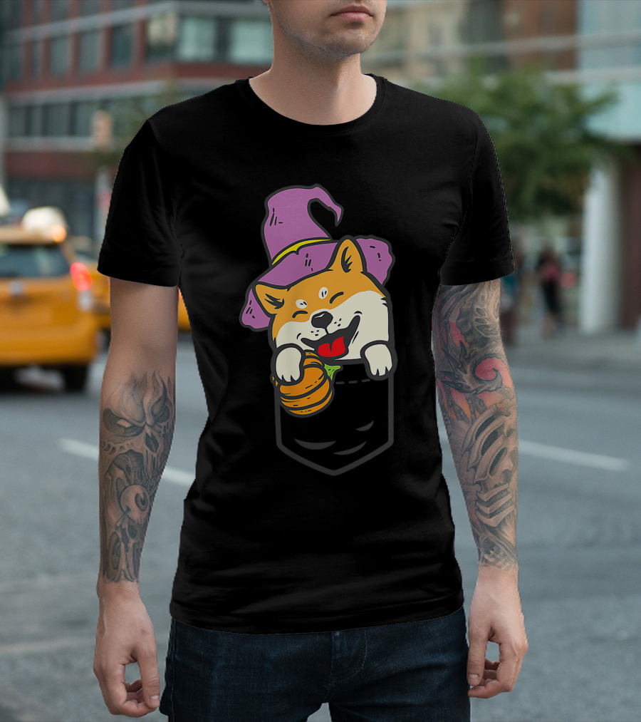 Shiba Inu Wizard Pocket Pumpkin Halloween Dog Owner T-Shirt