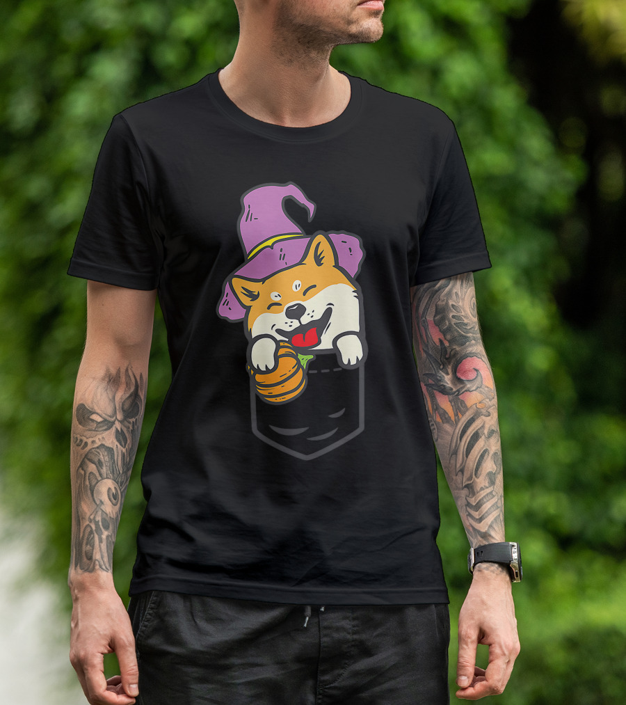 Shiba Inu Wizard Pocket Pumpkin Halloween Dog Owner T-Shirt