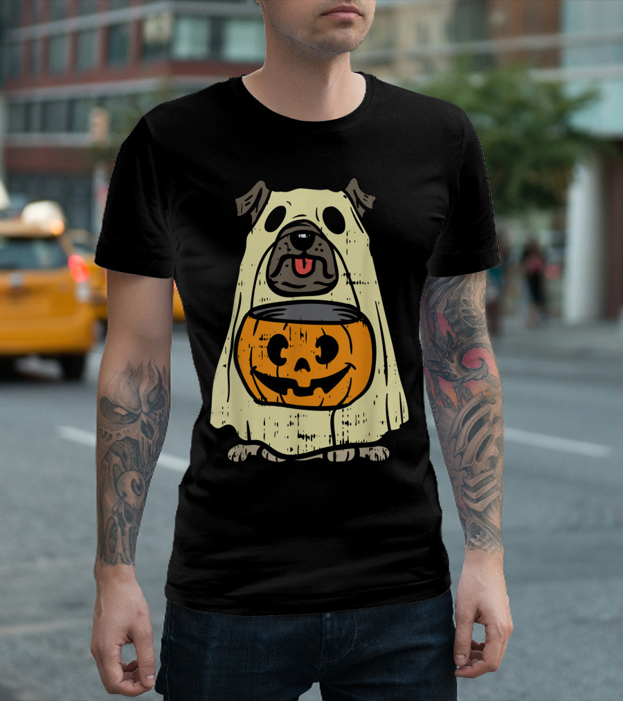 Pug Ghost Pumpkin Funny Halloween Costume Dog Owner Lover Ghostly Pug Jack-O-Lantern T-Shirt
