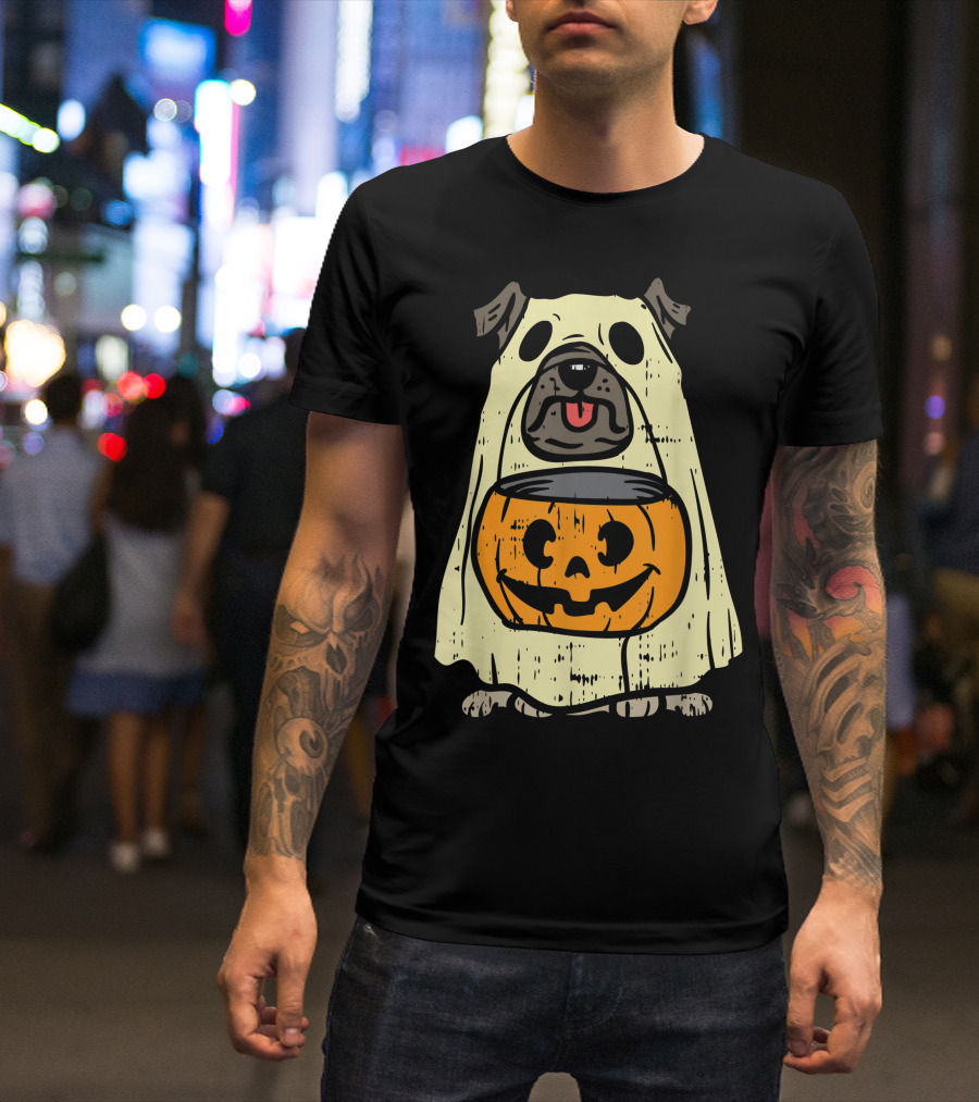 Pug Ghost Pumpkin Funny Halloween Costume Dog Owner Lover Ghostly Pug Jack-O-Lantern T-Shirt