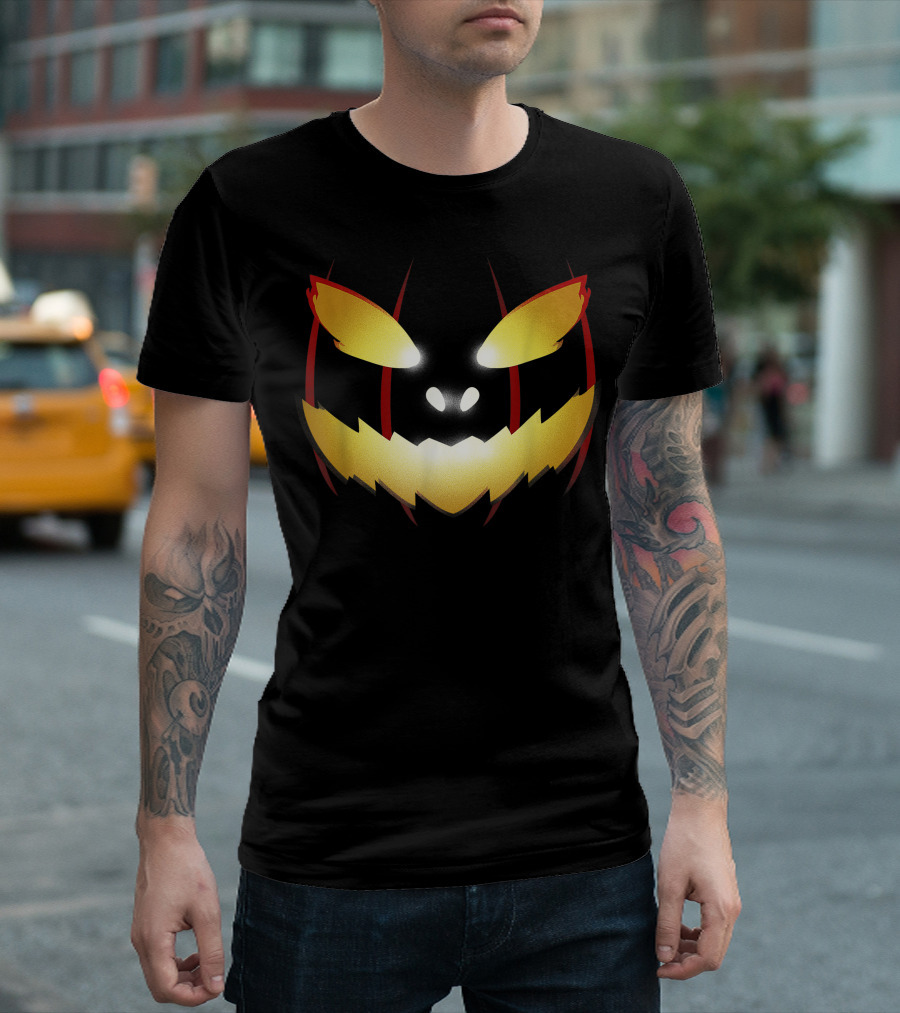 Scary Halloween Pumpkin Face Trick Or Treat Glowing Jack O' Lantern Eyes T-Shirt