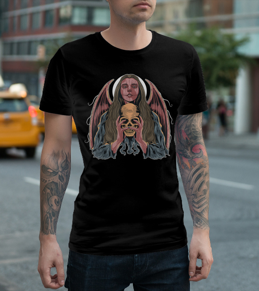 Winged Demon Witch Holding A Skull For Halloween Event T-Shirt