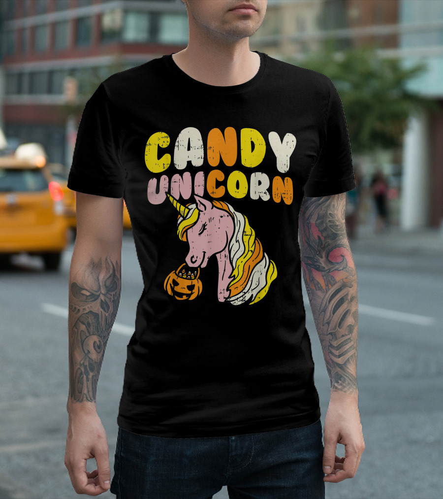 Candy Unicorn Pumpkin Cute Trick Or Treat Halloween Girls T-Shirt