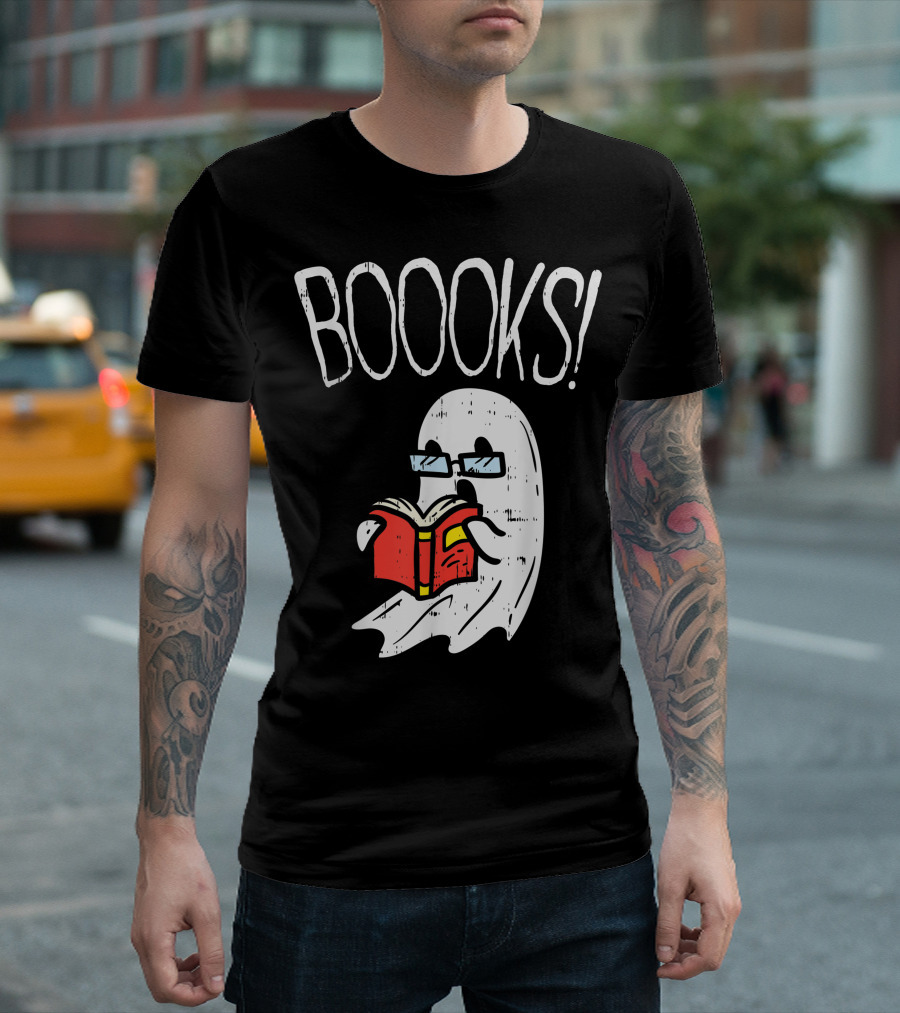 BOOOKS Ghost Librarian Reading Book Funny Halloween T-Shirt