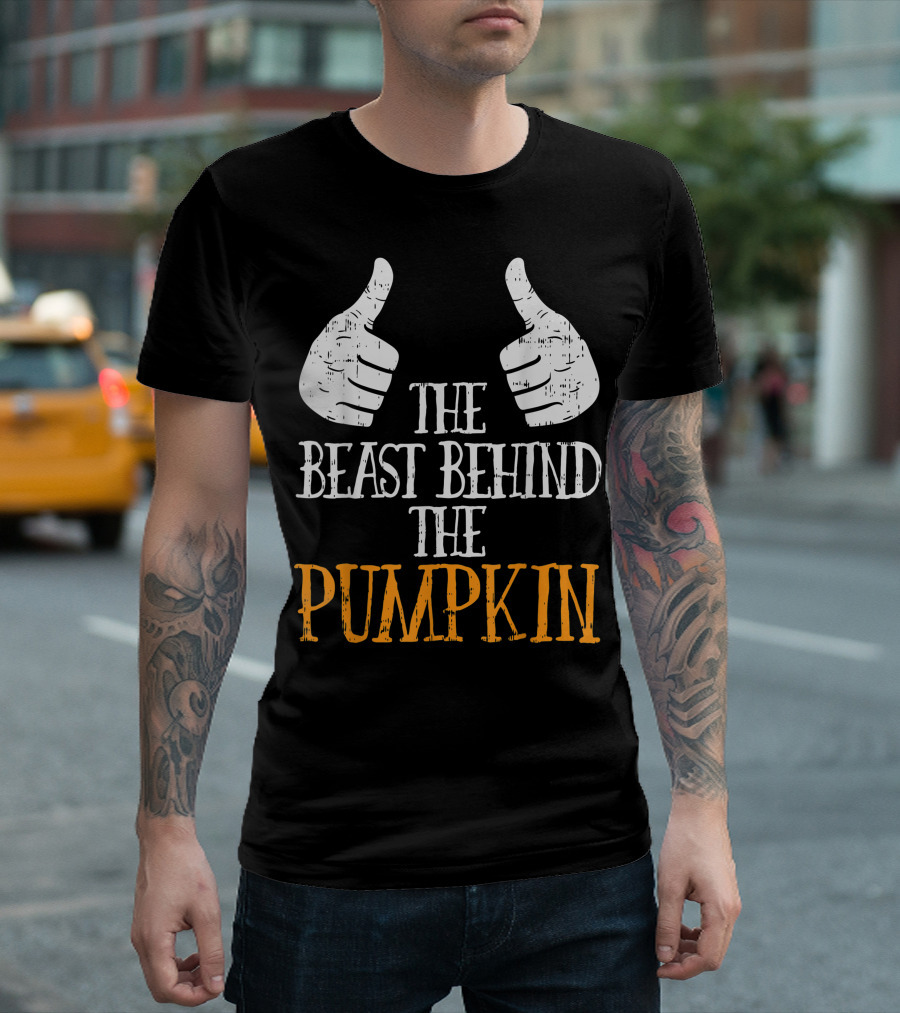 The Beast Behind the Pumpkin Funny Halloween Pregnancy Reveal Dad T-Shirt