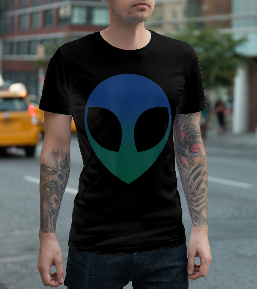 Funny Alien Costume UFO Halloween Face Badge T-Shirt
