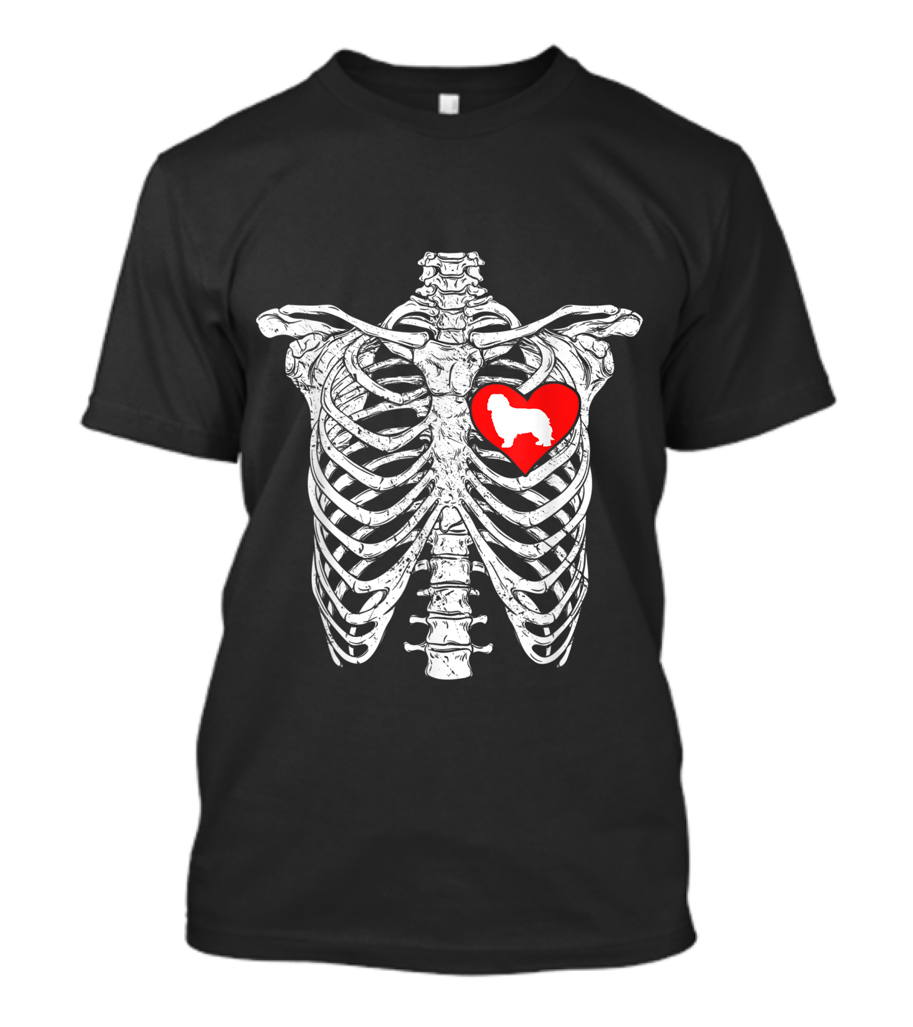 Skeleton Rib Cage With Cavalier King Charles Spaniel Heart Halloween T-Shirt
