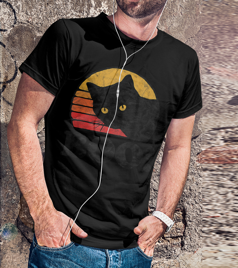 Boo Vintage Eighties Distressed Cat Halloween T-Shirt