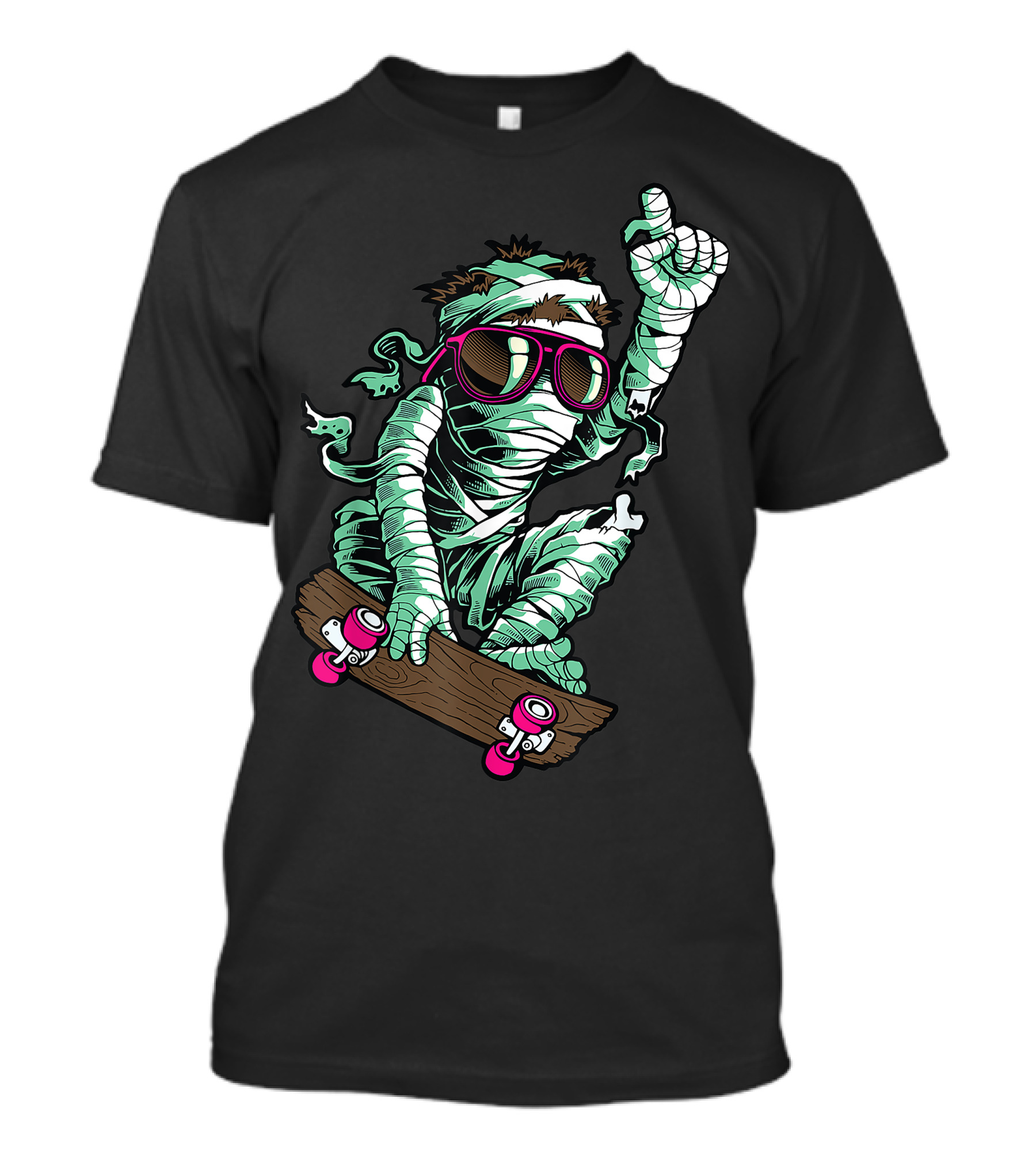Mummy Skater Wearing Sunglasses For Halloween Lover Fun T-Shirt