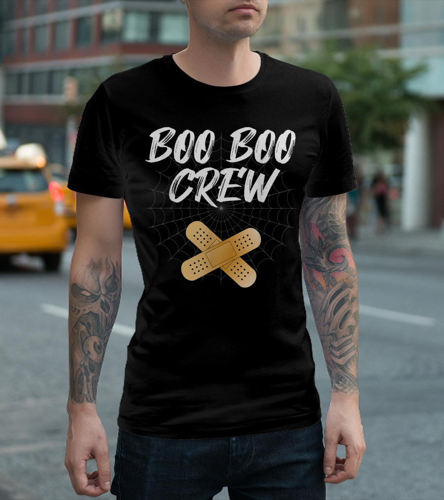 Boo Boo Crew Funny Nurse Halloween Hospital Scary Spider Web Bandages T-Shirt