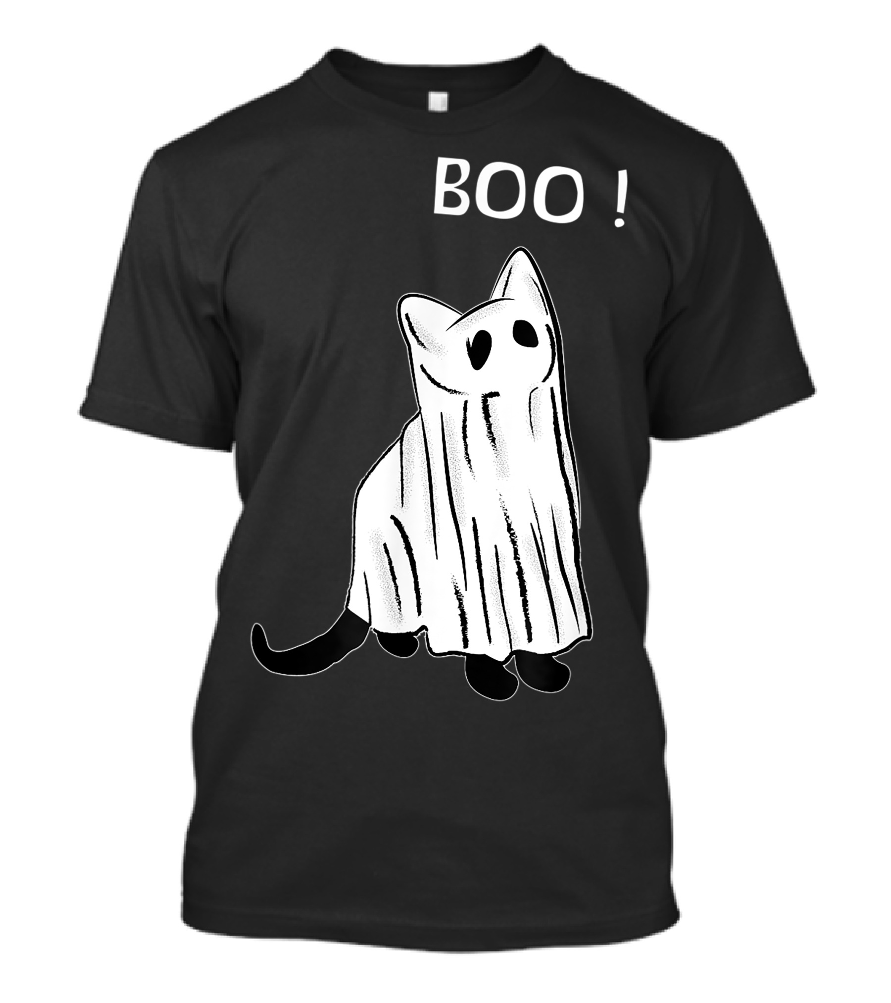 Vintage Scary Black Cat Boo Spooky Costume Ghost Halloween T-Shirt