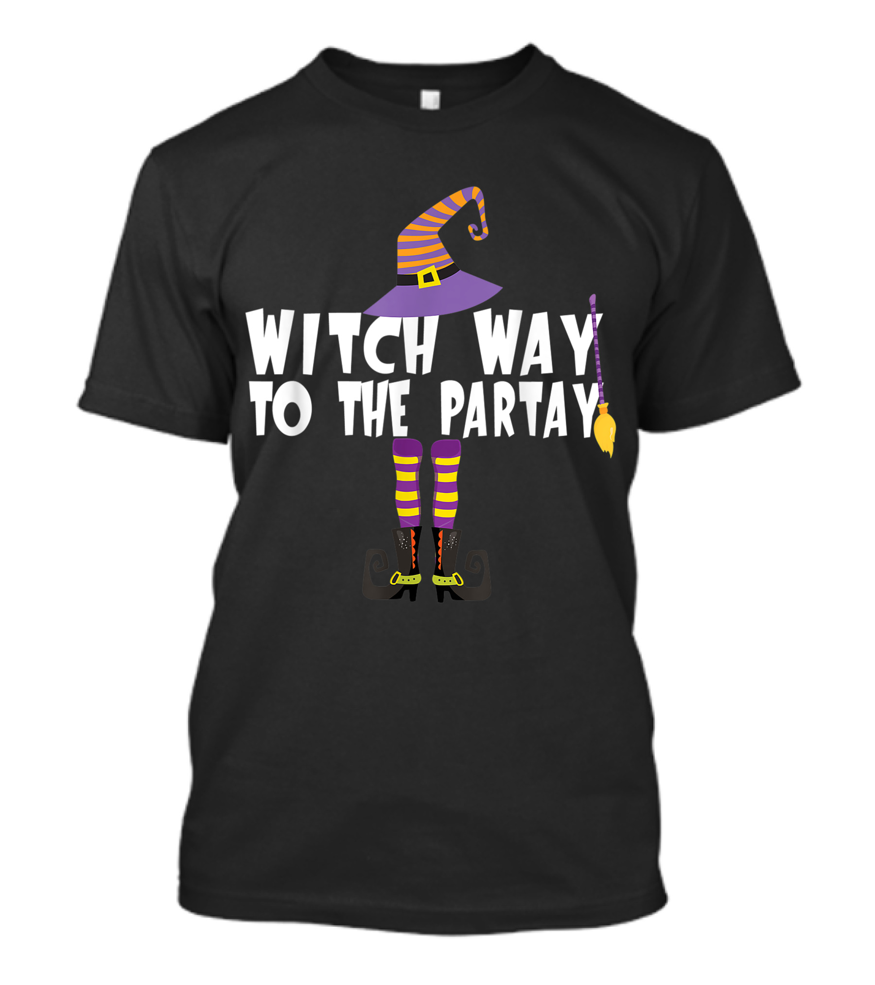 Witch Way To The Partay Funny Witch Hat Broom Legs T-Shirt