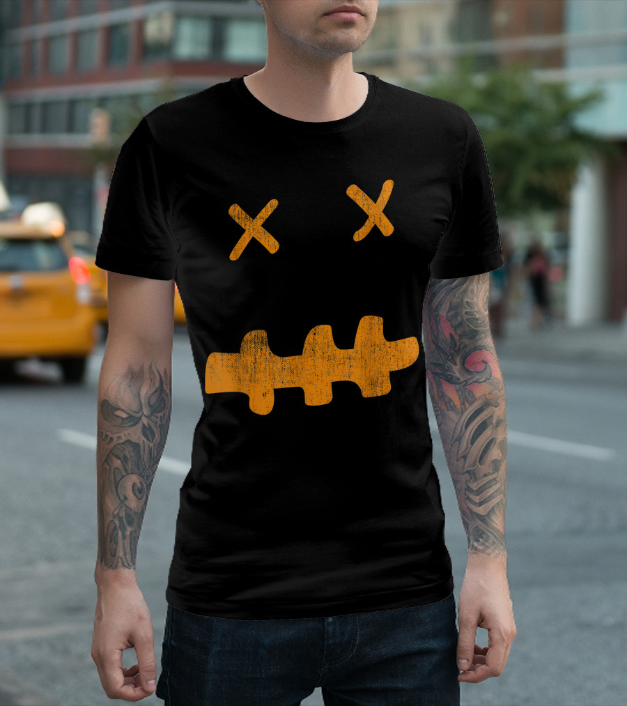 Minimalistic Halloween Ghost Pumpkin Face Simple Cross Eyes T-Shirt