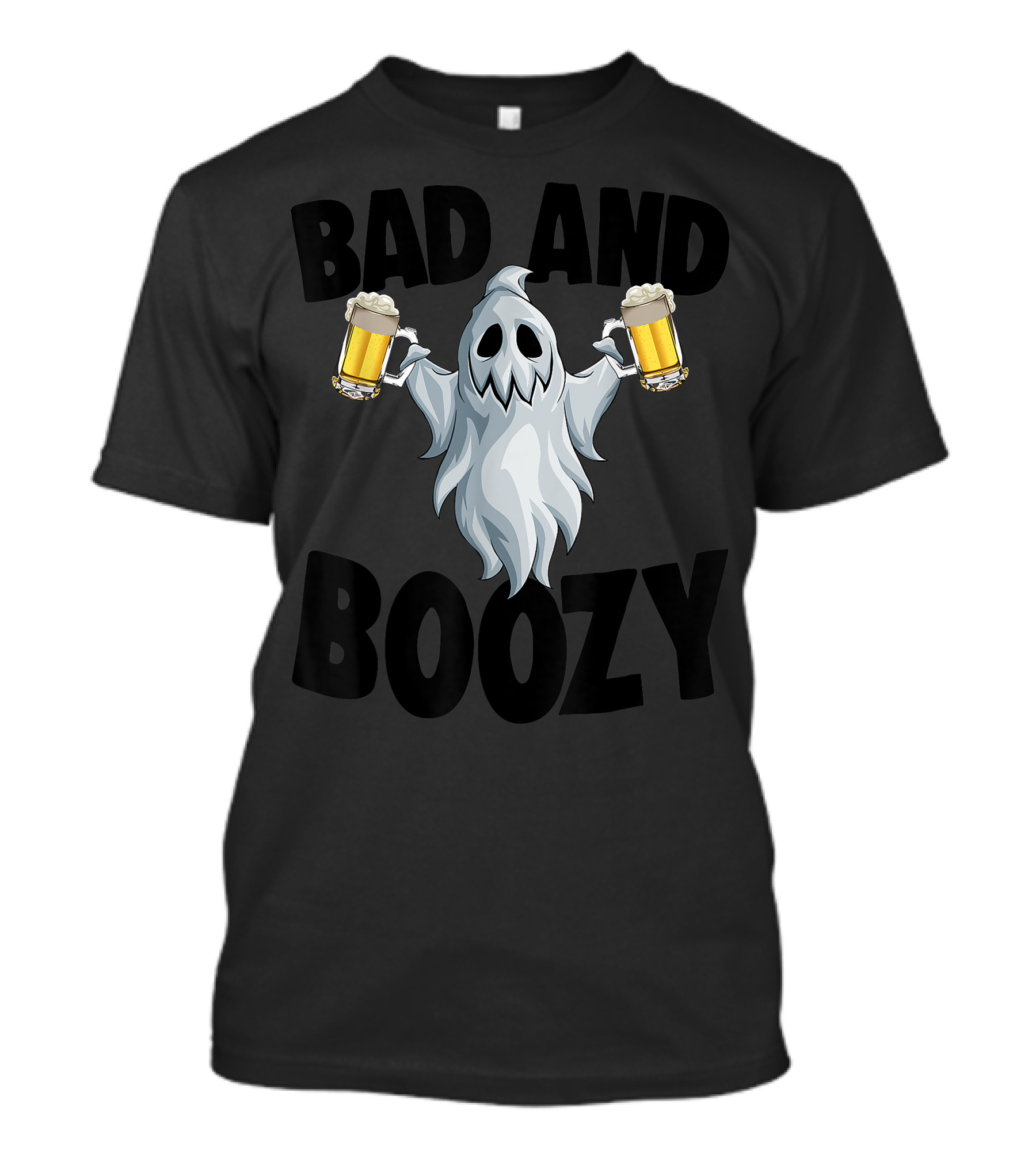Bad And Boozy Funny Halloween Drinking Ghost With Beer T-Shirt