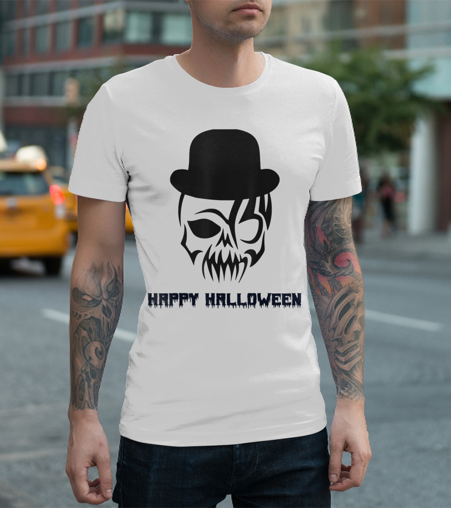 Happy Halloween Skull With Top Hat T-Shirt
