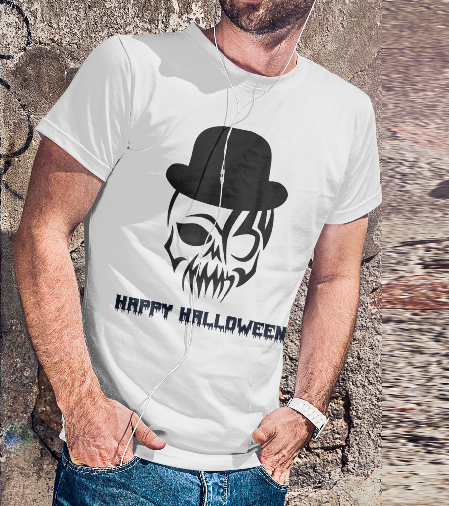 Happy Halloween Skull With Top Hat T-Shirt