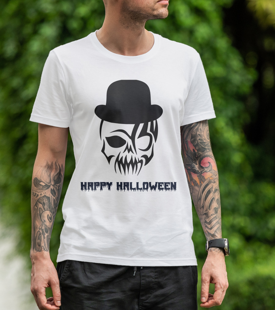 Happy Halloween Skull With Top Hat T-Shirt