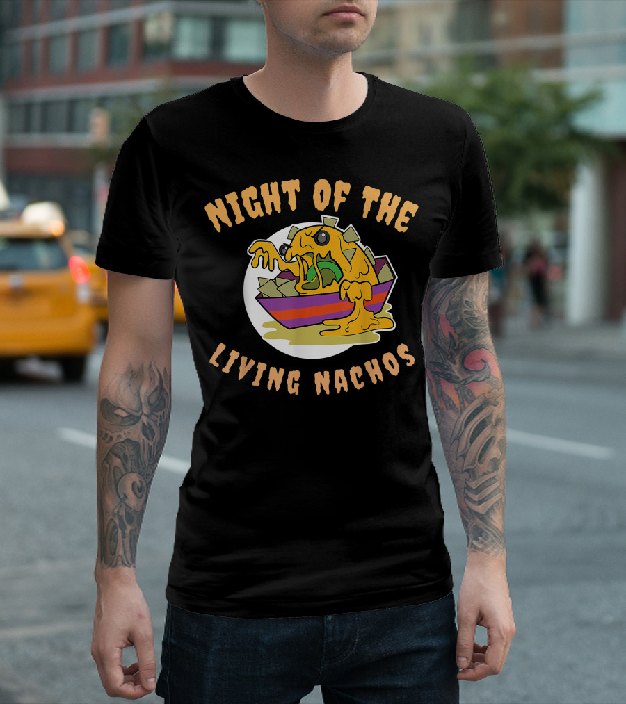 Halloween Horror Night of the Living Nachos with Zombie Cheese and Chips Monster T-Shirt