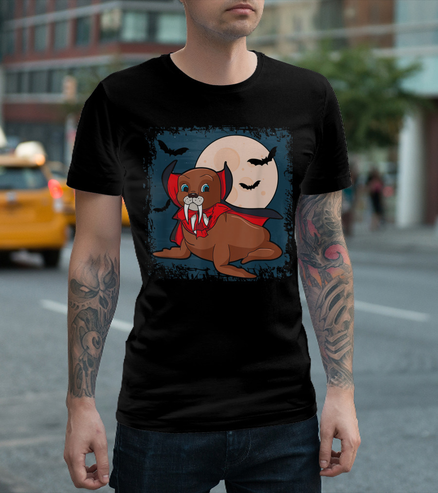 Vampire Seal Halloween Awesome Vampire Fang Animals Moon Bats T-Shirt