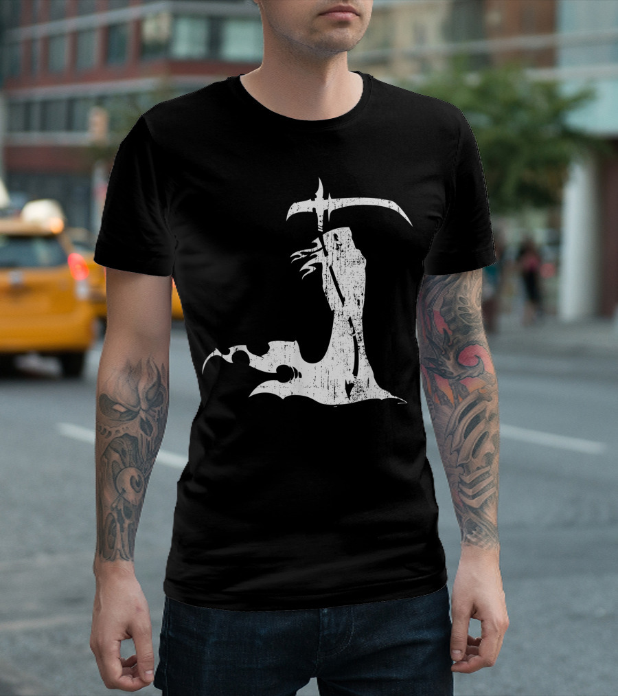 Grim Reaper God Of Death Tattoo Style Halloween Gothic Emo T-Shirt