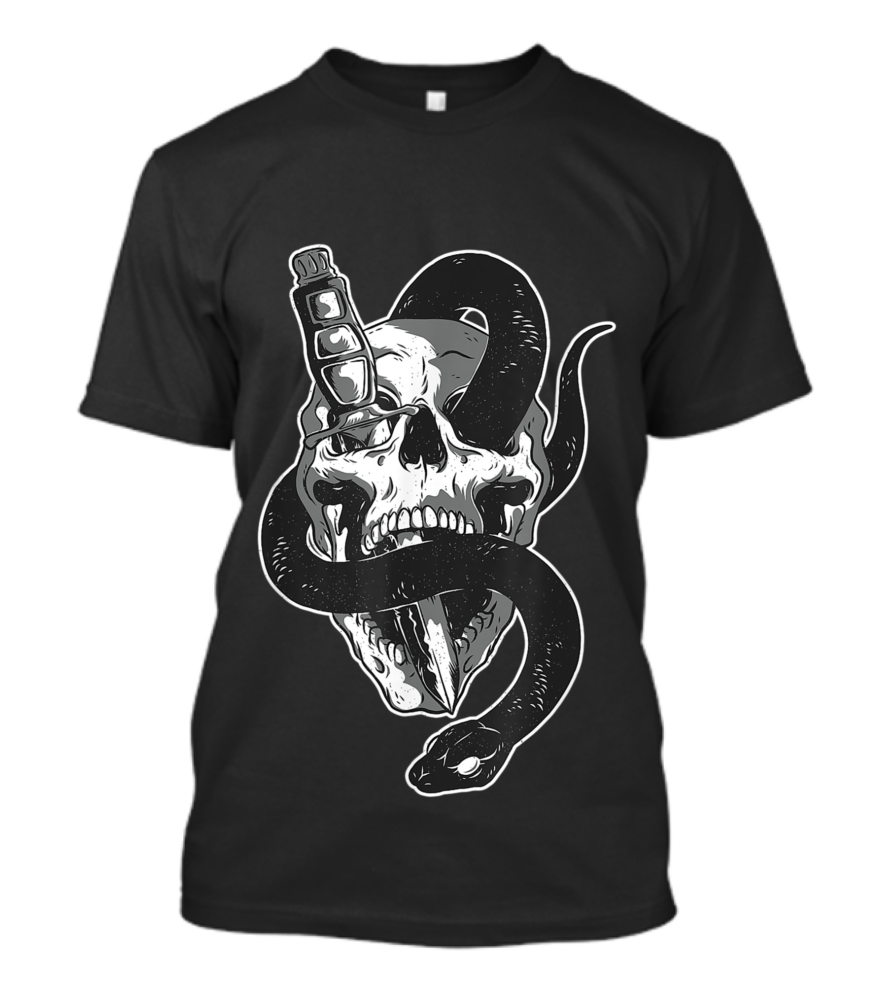 Skull Bone Knife Black Snake Halloween Skeleton T-Shirt