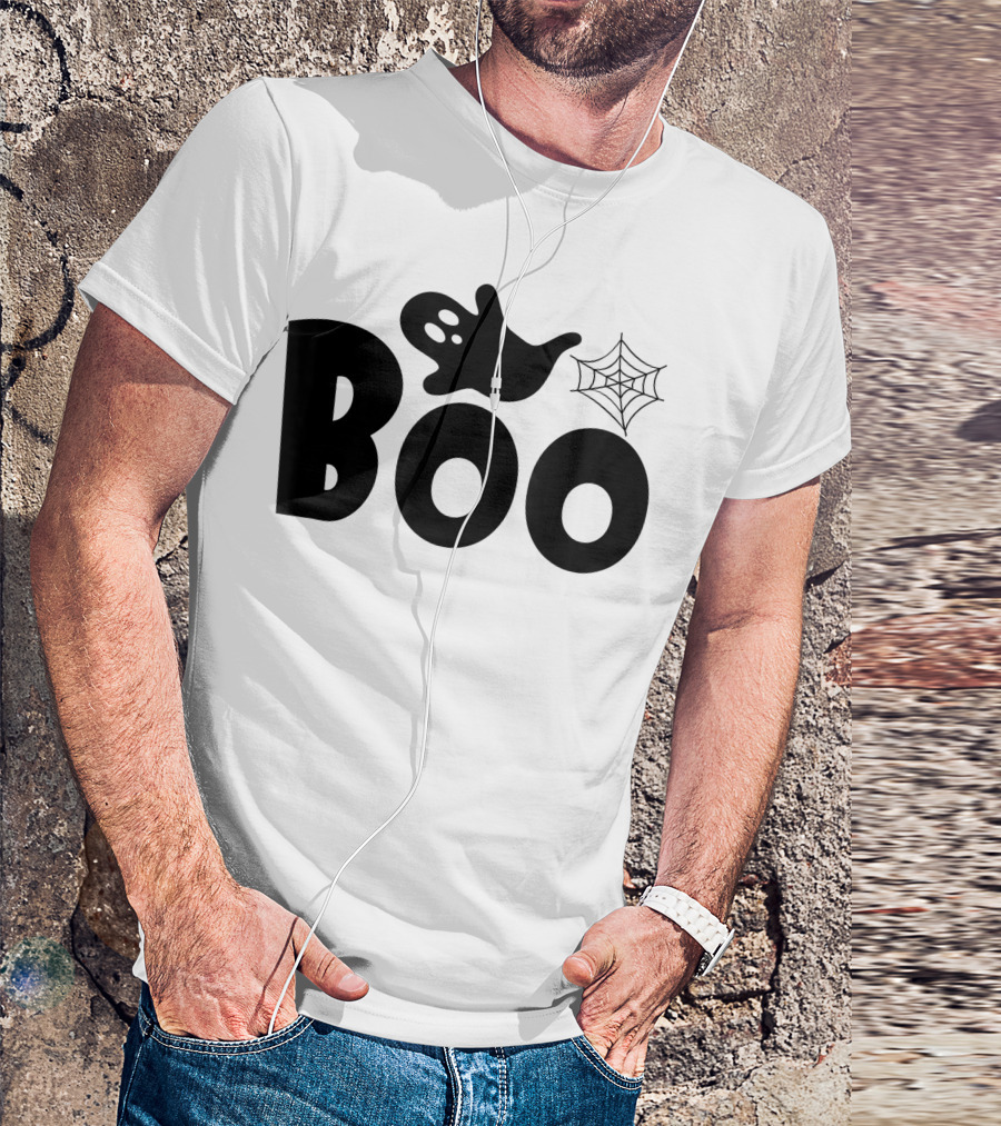 Boo Halloween Funny Gift Ghost With Spider Web T-Shirt