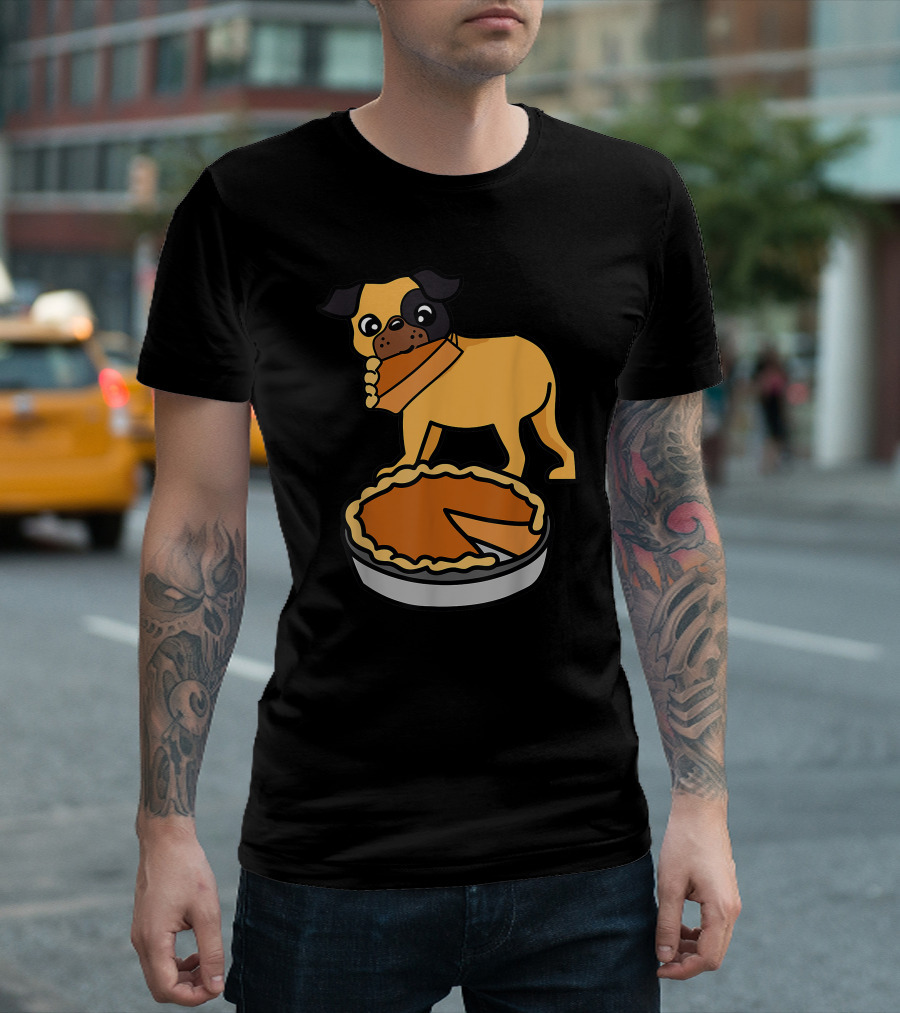 Pug Puppy Eating Pumpkin Pie Thanksgiving Day T-Shirt