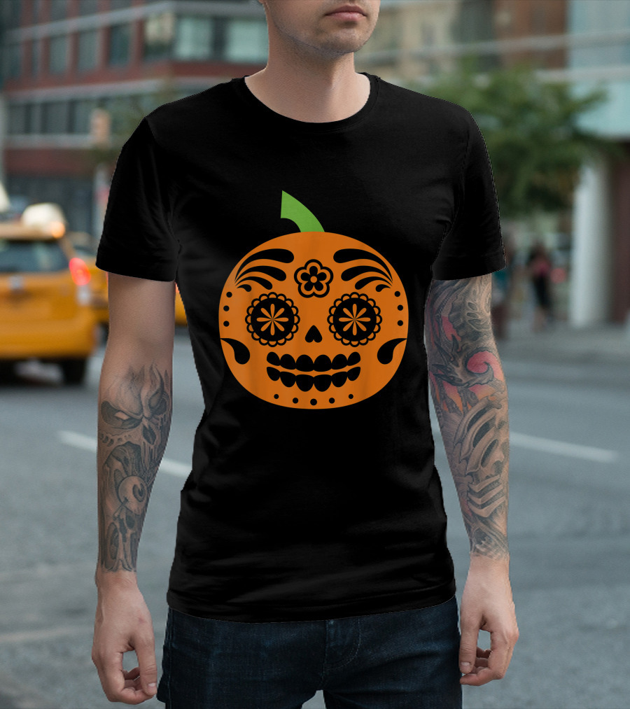 Pumpkin Face Sugar Skull Day of the Dead Halloween T-Shirt