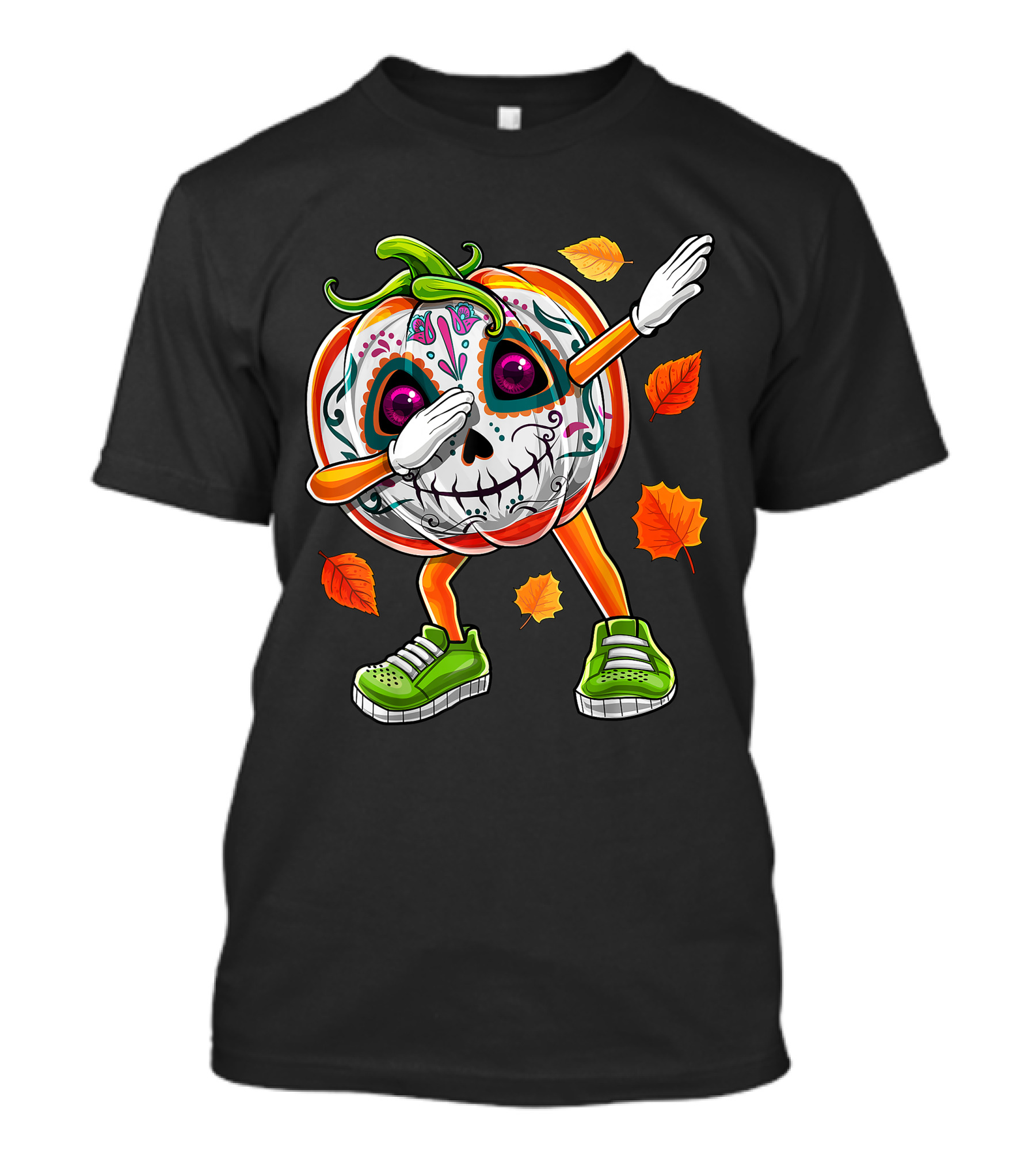 Dabbing Halloween Pumpkin Jack O Lantern Day Of The Dead Skull Leaves T-Shirt