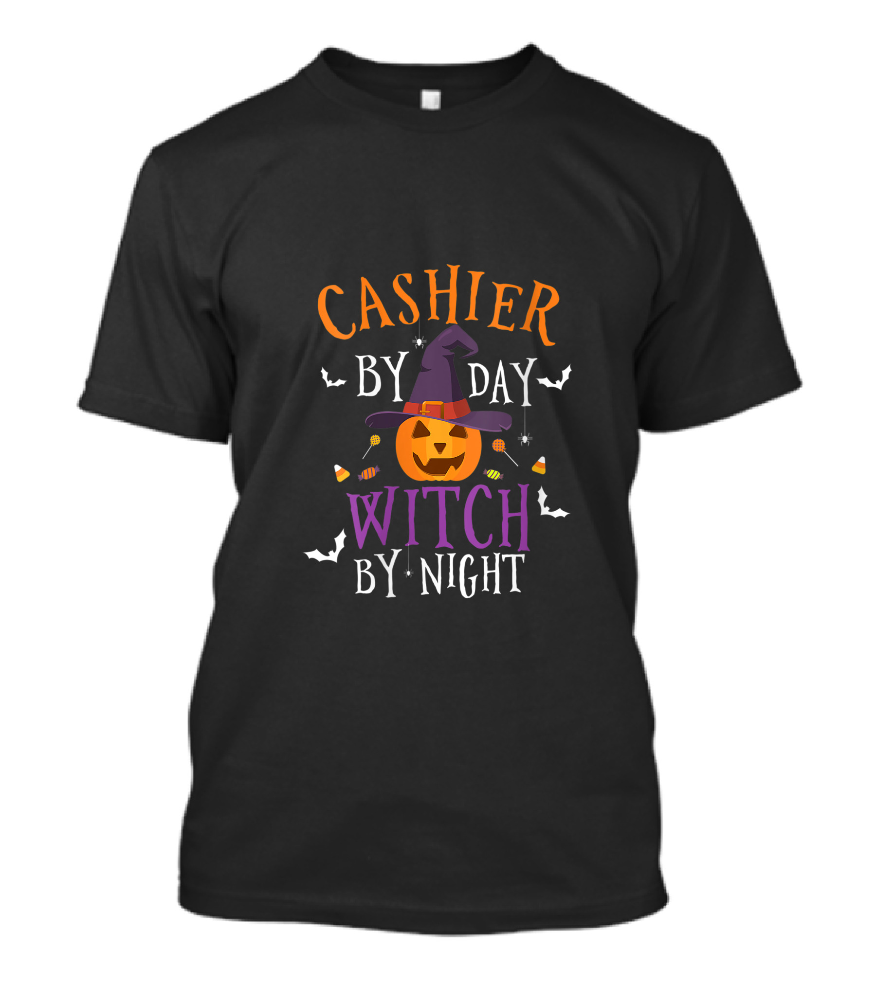 Cashier By Day Witch By Night Funny Halloween Pumpkin Bats Candy T-Shirt