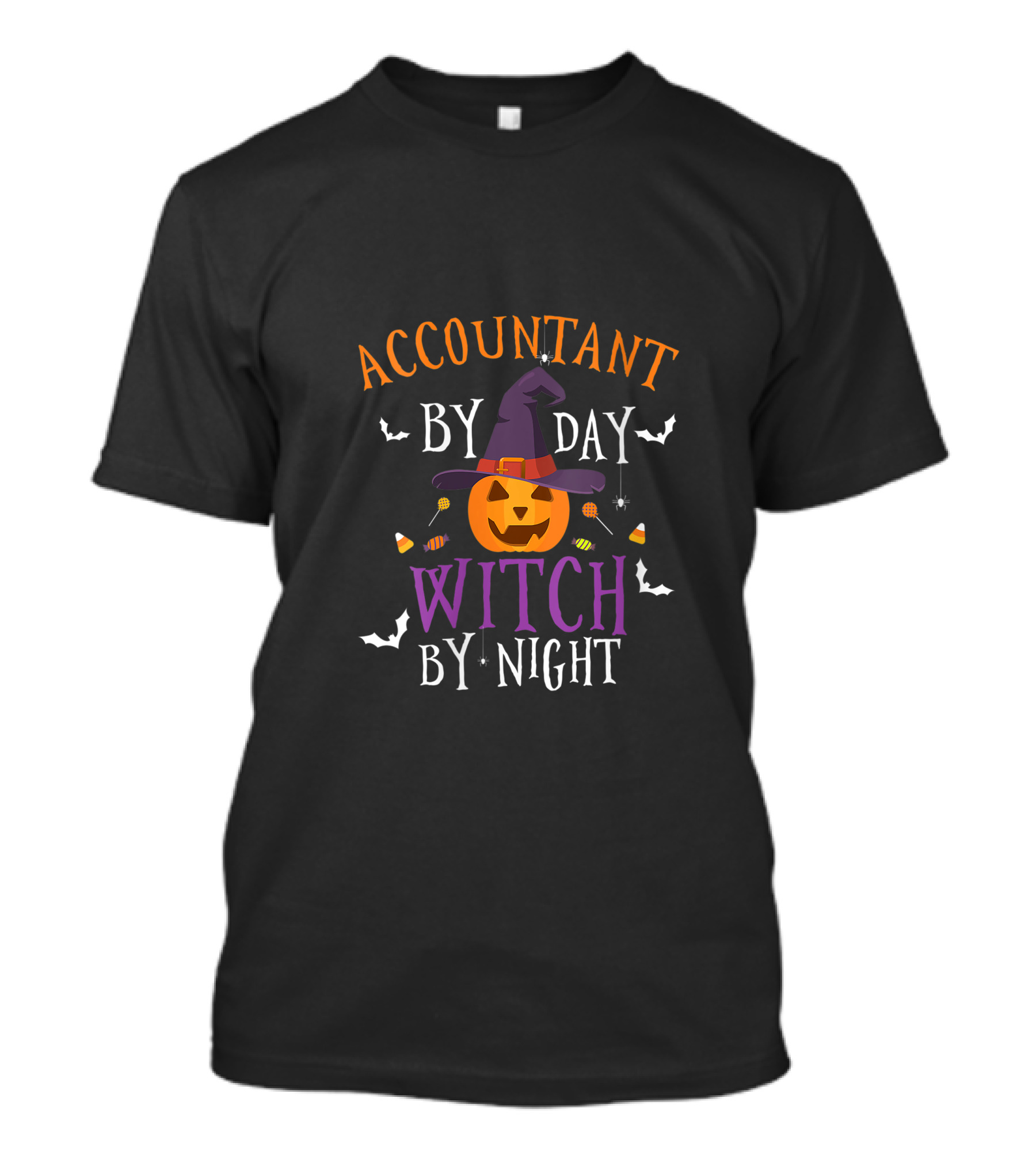 Accountant By Day Witch By Night Funny Pumpkin Halloween Bat Candy Hat T-Shirt