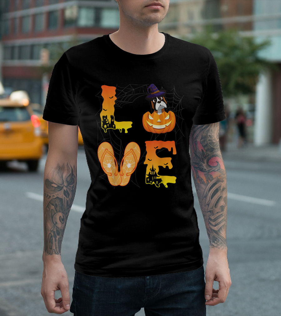 Moon Flip Flop Bat Spider Pumpkin Boxer Halloween Love T-Shirt