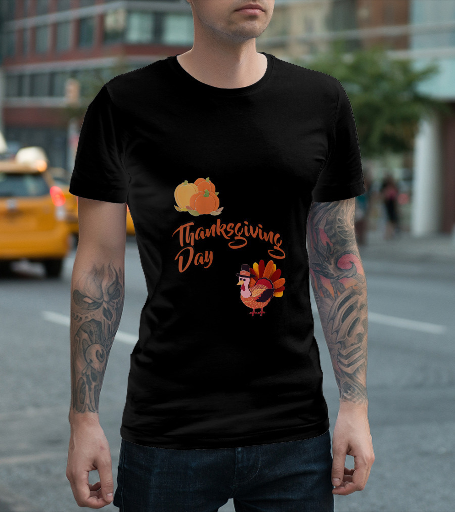 Thanksgiving Day Pumpkin and Pilgrim Turkey T-Shirt