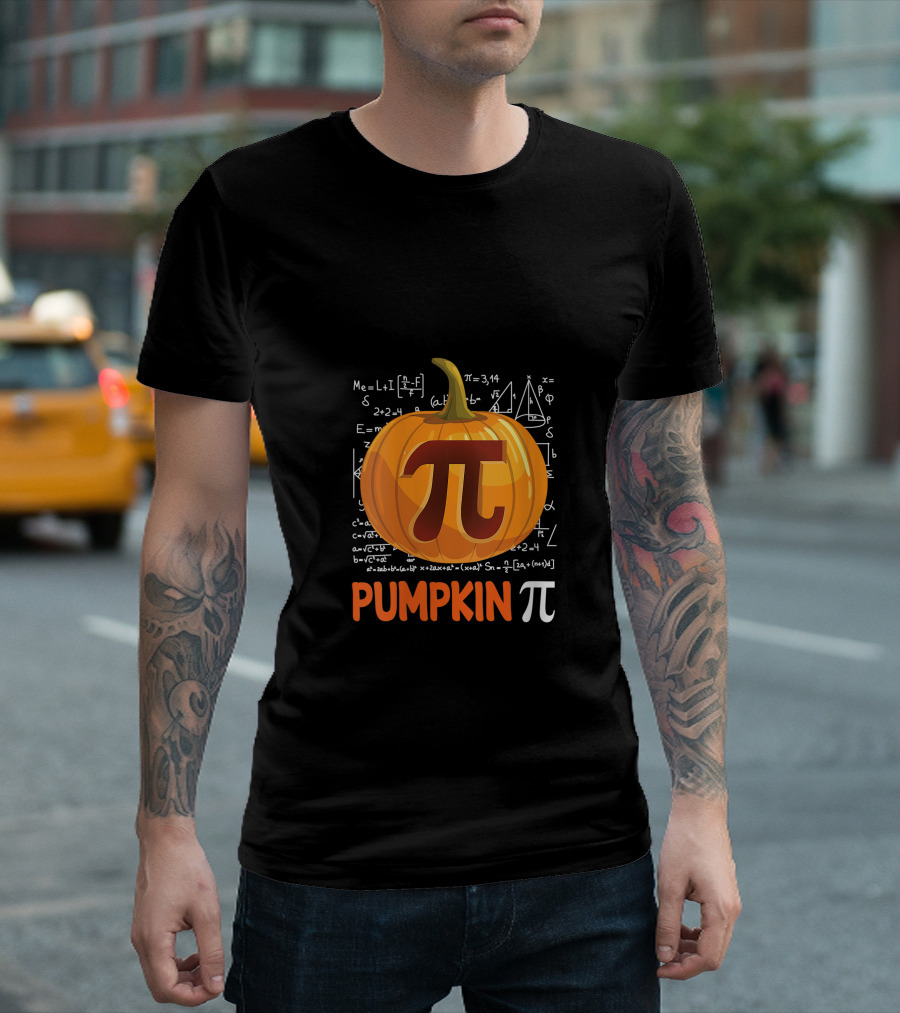 Pumpkin Pi Math Halloween Thanksgiving Funny Pi Day Equation Background T-Shirt