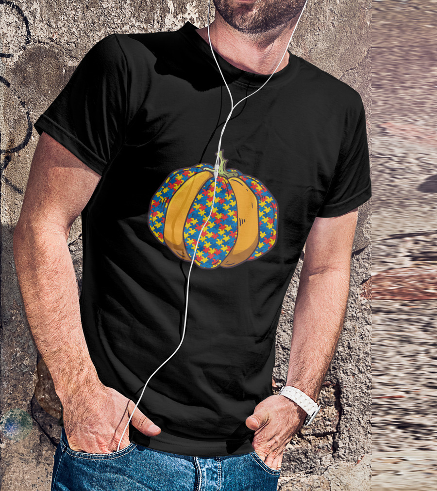 Halloween Autistic Pumpkin It's Ok To Be Different Puzzle T-Shirt