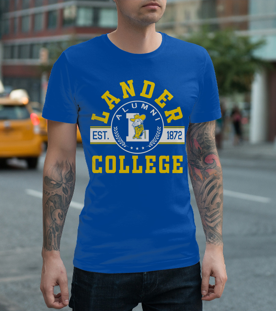 Lander College Alumni Est. 1872 Blue and Yellow T-Shirt