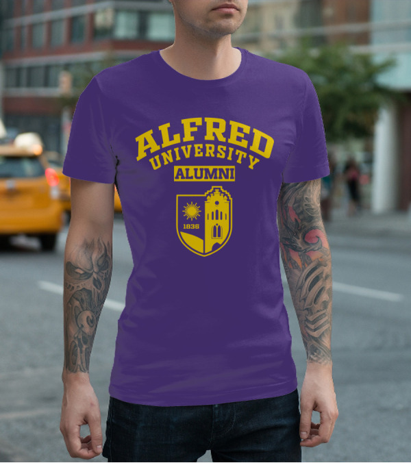 Alfred University Alumni 1836 Purple And Yellow Crest T-Shirt
