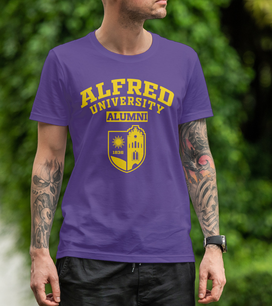 Alfred University Alumni 1836 Purple And Yellow Crest T-Shirt